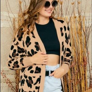 Stay Close Leopard Print Cardigan with Pockets